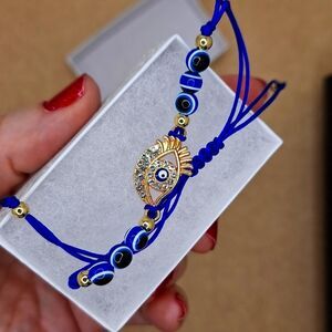 Blue adjustable evil eye string protection Rhinestone bracelet